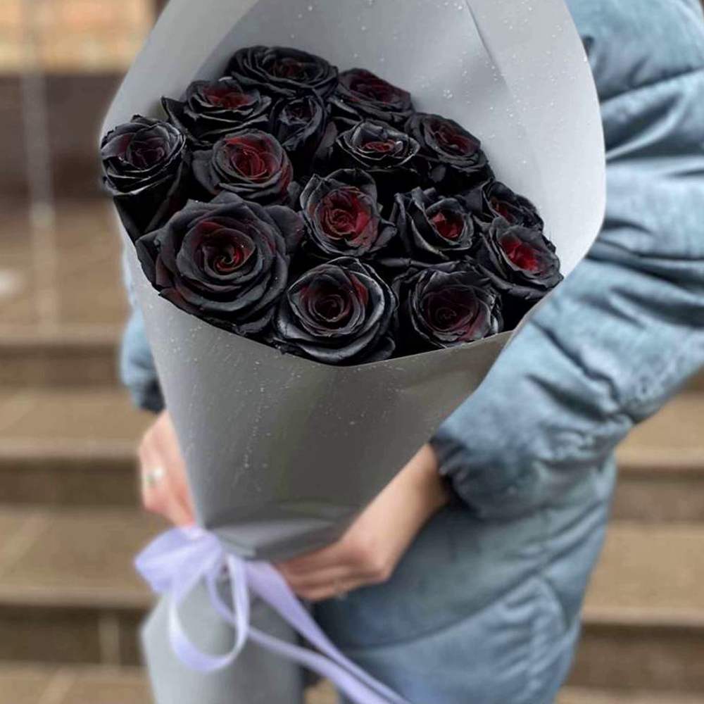 Букет из 15 чёрных роз Premium